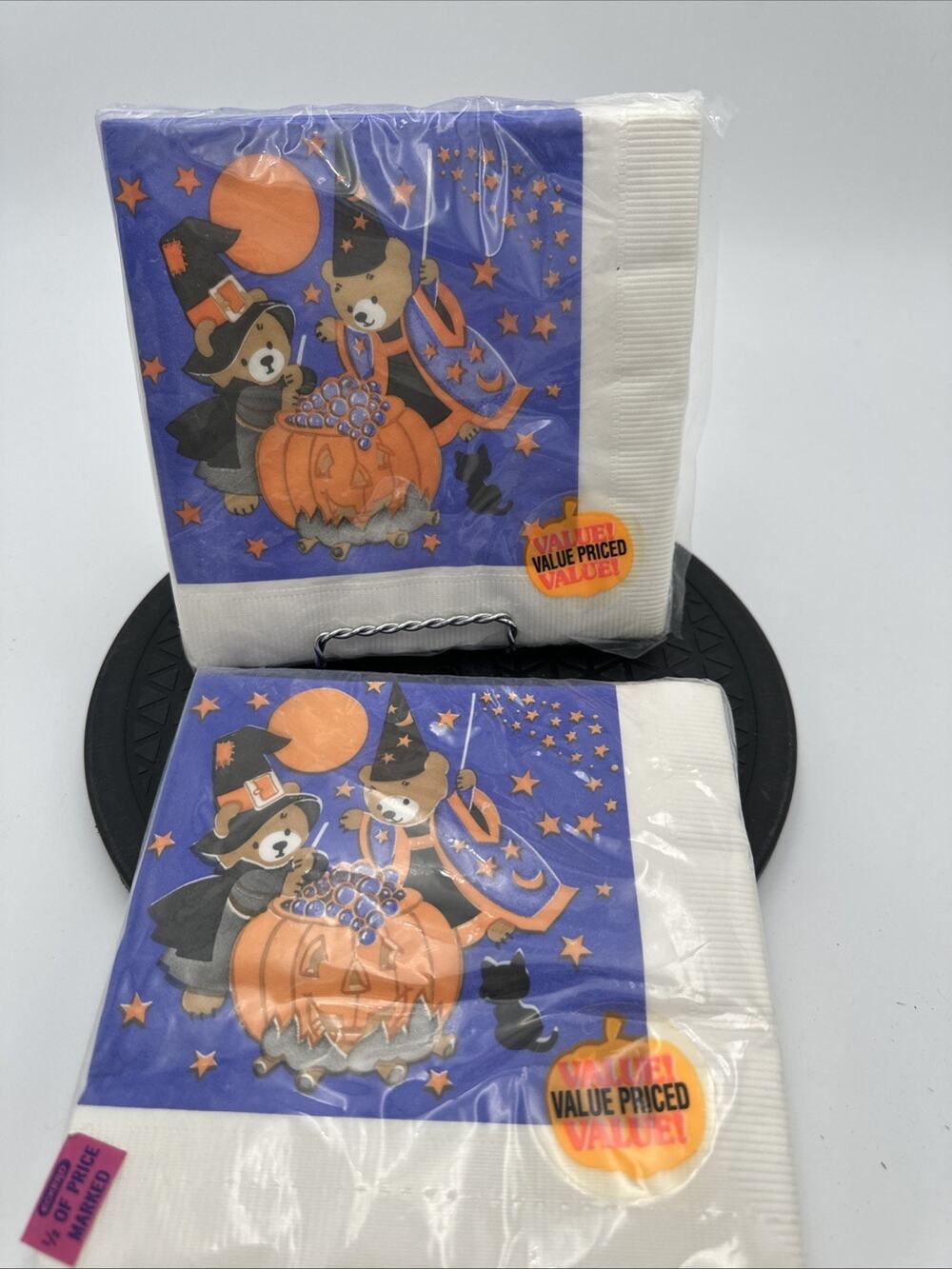 Lot of 2- Vintage American Greetings Napkins Teddy Bears Witches Jack O Lantern
